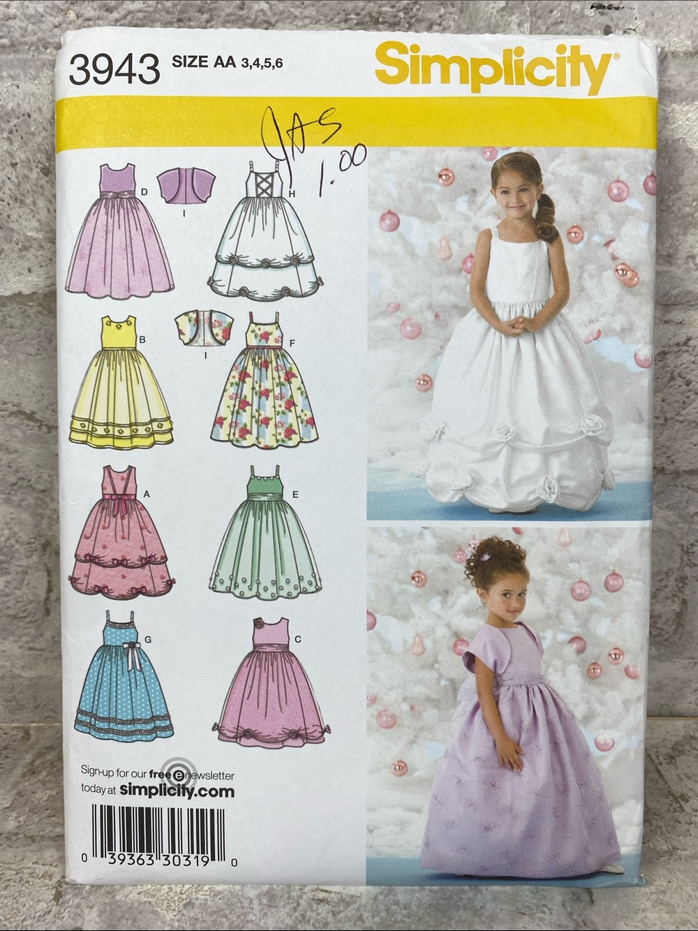 Simplicity Pattern #394 Girls Sun Dress and Formal Dress  size AA  3,4,5,6